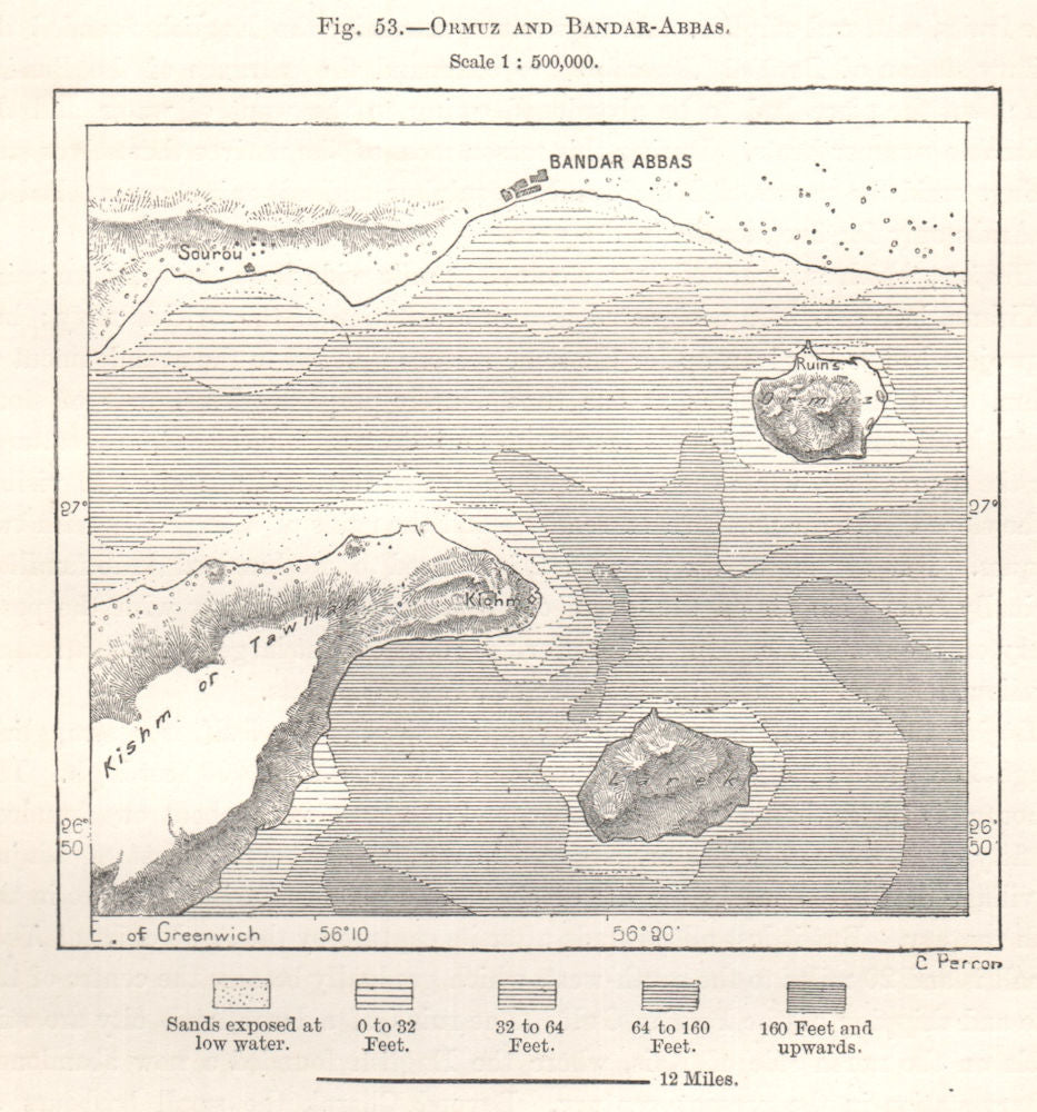 Hormuz and Bandar-Abbas. Iran. Sketch map 1885 old antique plan chart